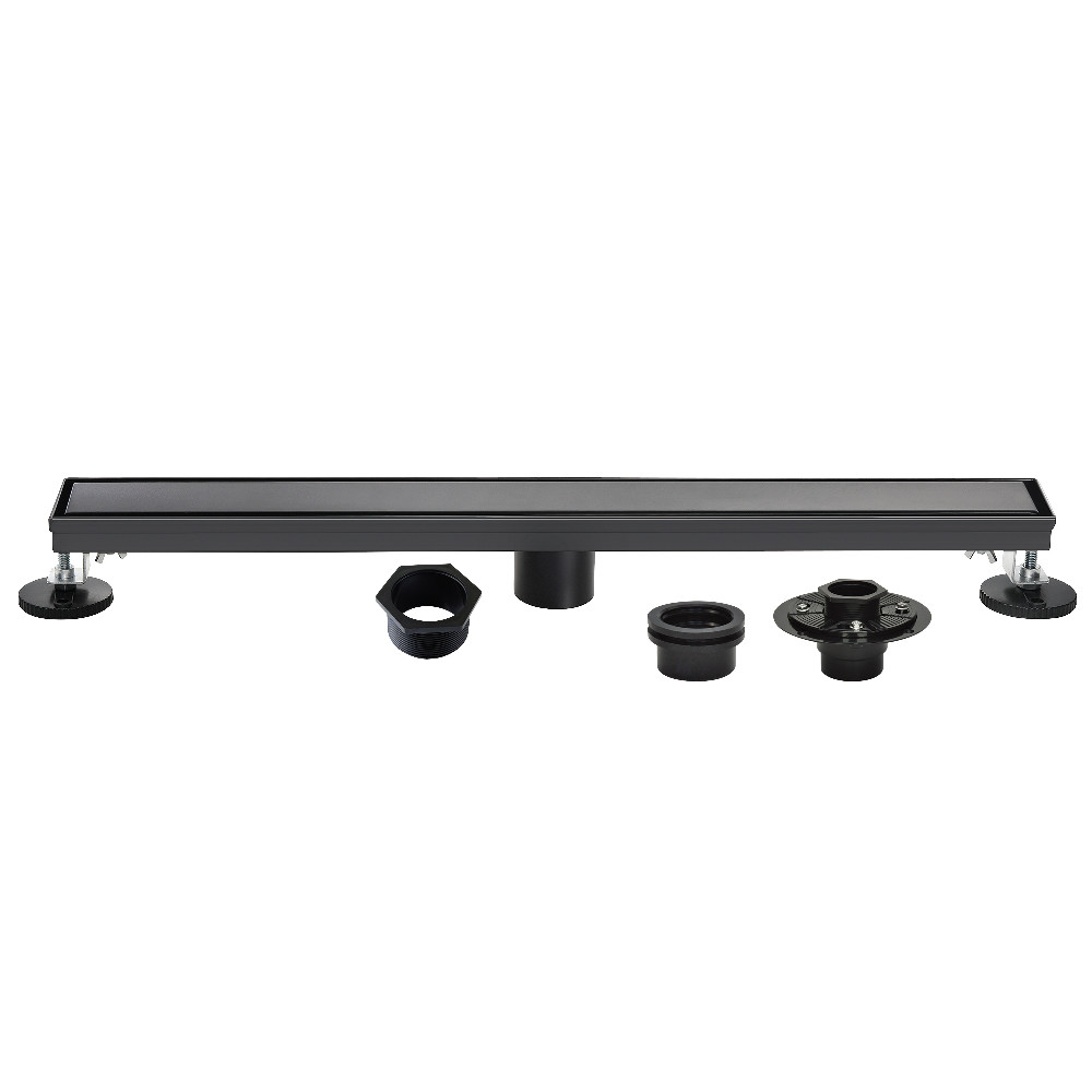 BSFK2820 28 in. Stainless Steel Linear Shower Drain with Tile Insert, Flat Grate, Base Flange & Hair Strainer - Matte Black