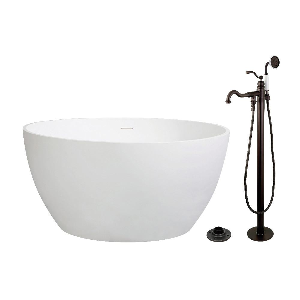 KRTRO4545135AL 45 in. Solid Surface Round Double Ended Freestanding Tub with Faucet Combo & Drain, Oil Rubbed Bronze