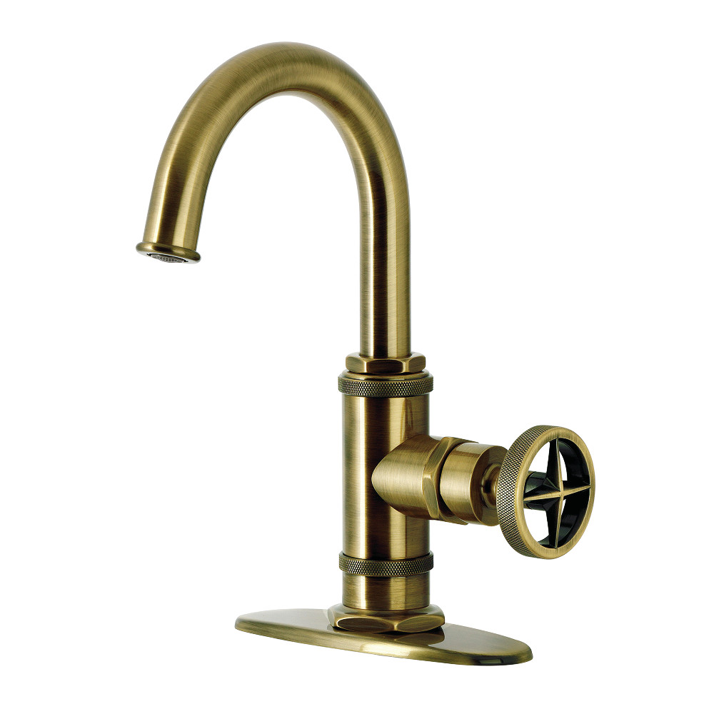 KSD2213RNX Ostro One-Handle Single-Hole Bathroom Faucet with Deck Plate & Push Pop-Up Drain - Antique Brass