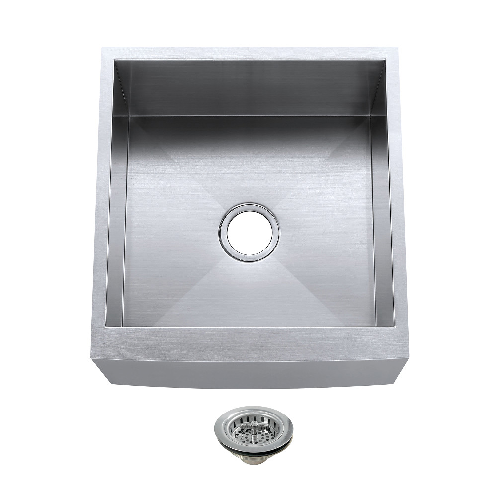 Picture of Kingston Brass KUF212110BN1 Denver 21 in. Stainless Steel Single Bowl Farmhouse Sink with Strainer - Stainless Steel & Polished Chrome