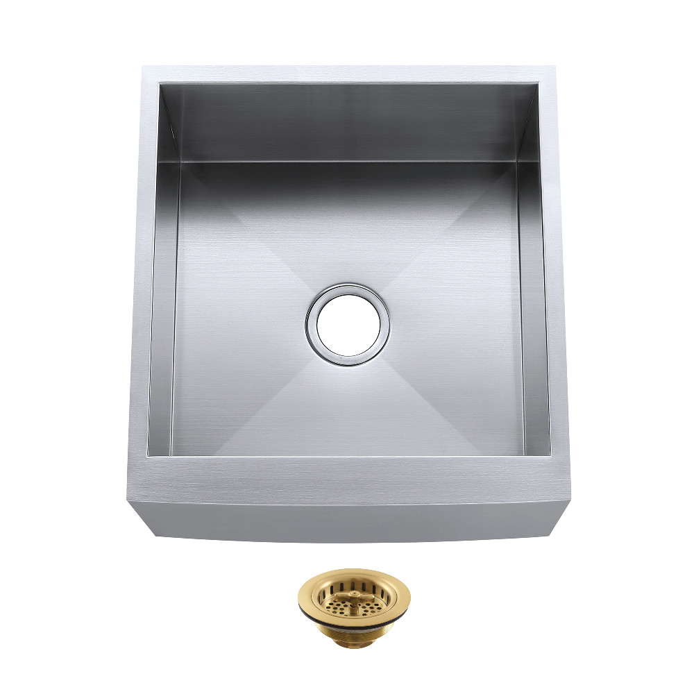 Picture of Kingston Brass KUF212110BN7 Denver 21 in. Stainless Steel Single Bowl Farmhouse Sink with Strainer - Stainless Steel & Brushed Brass