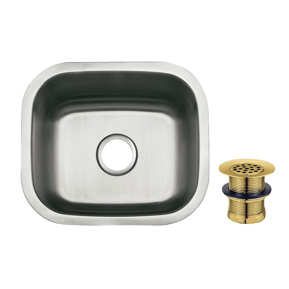 Picture of Kingston Brass KGKUS161687 Gourmetier Loft 16 in. Stainless Steel Single Bowl Undermount Bar Prep Sink - Stainless Steel & Brushed Brass