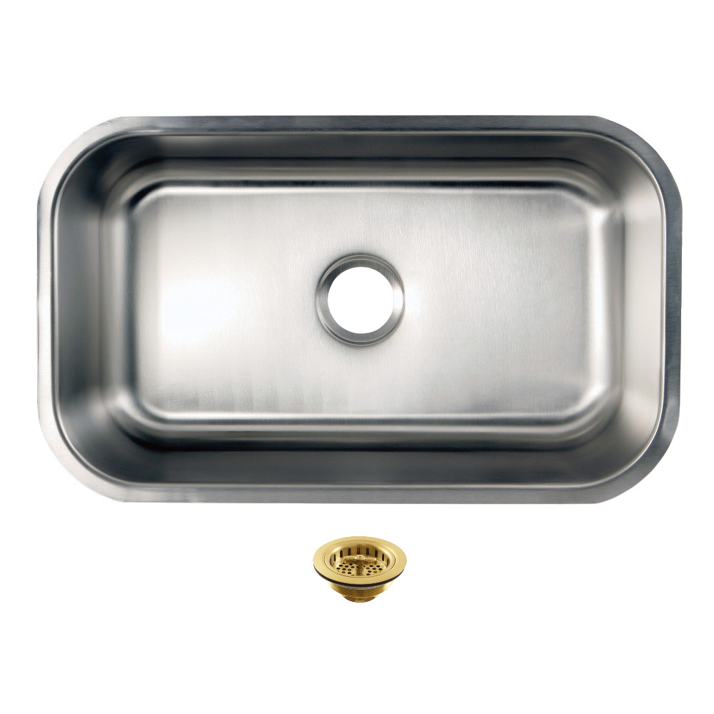 Picture of Kingston Brass KGKUS30187 Loft 30 in. Stainless Steel Single Bowl Undermount Kitchen Sink with Strainer - Stainless Steel & Brushed Brass