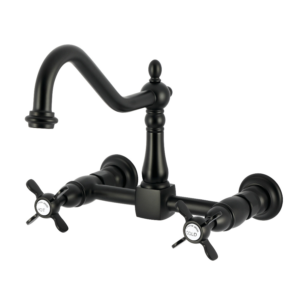 Picture of Kingston Brass KS1240BEX Essex Double-Handle Wall-Mount Bridge Kitchen Faucet - Matte Black
