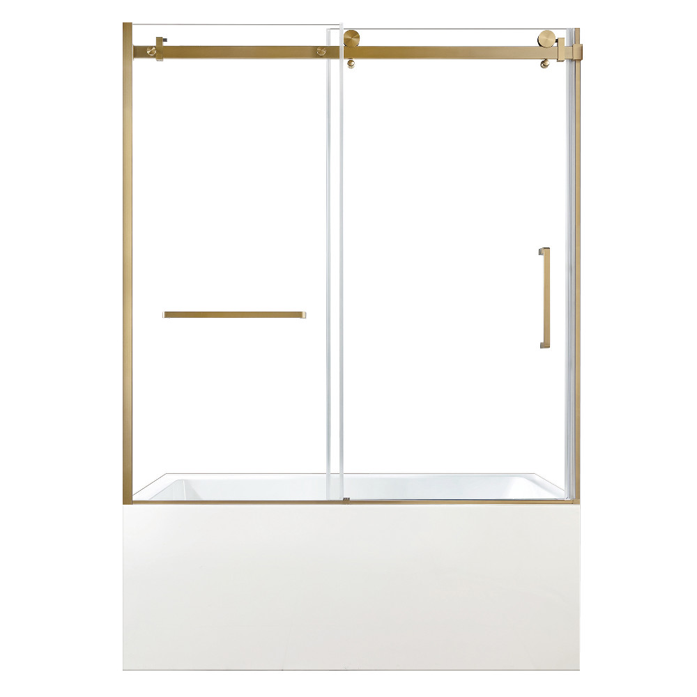 KVTDE603122L7 60 x 30.68 x 82.06 in. Acrylic Rectangular 3-Wall Alcove Tub Combo with Tub Door - White & Brushed Brass