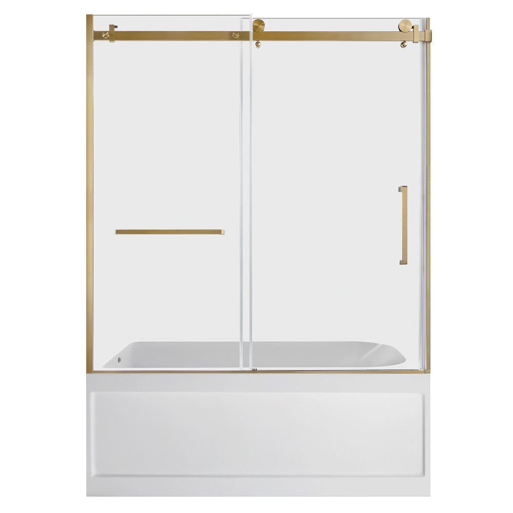 KVTAP6032L21A7 Acrylic Rectangular 3-Wall Anti-Skid Alcove Tub Combo with Tub Door, Brushed Brass & White