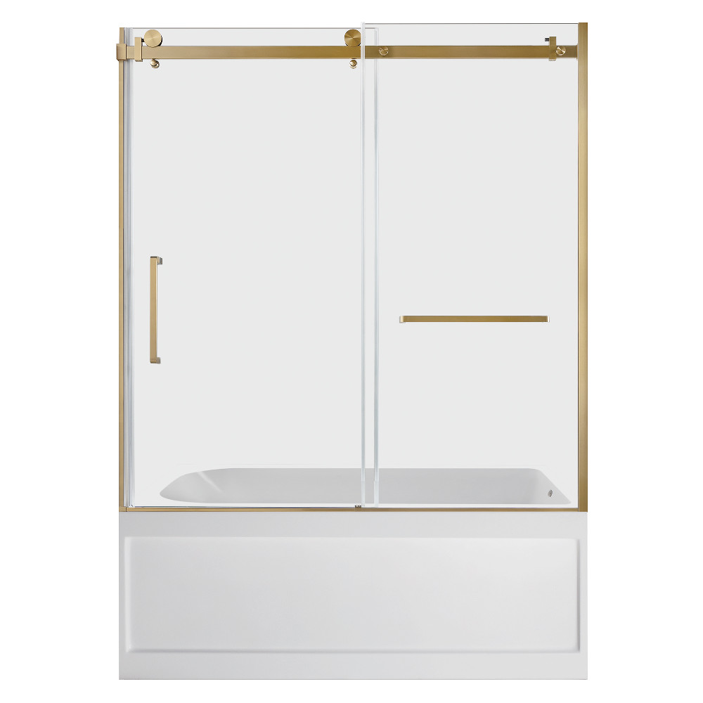 KVTAP6032R21A7 Acrylic Rectangular 3-Wall Anti-Skid Alcove Tub Combo with Tub Door - White & Brushed Brass