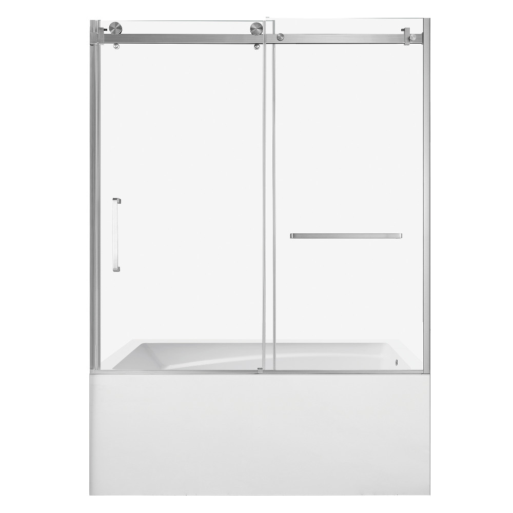 KVTAM6032R22D8 Acrylic Rectangular 3-Wall Anti-Skid Alcove Tub Combo with Tub Door, White & Brushed Nickel