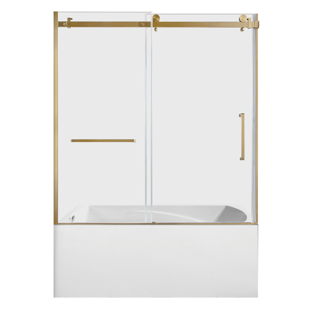 KVTAM6032L217 60 x 32 x 81 in. Acrylic Rectangular 3-Wall Alcove Tub Combo with Tub Door, White & Brushed Brass