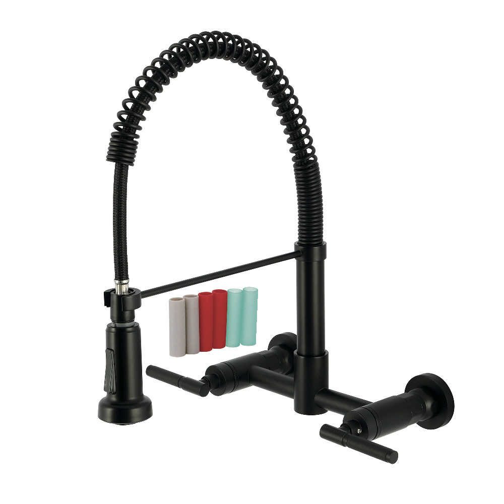 Picture of Kingston Brass GS8180CKL Kaiser Double-Handle Wall-Mount Pre-Rinse Bridge Kitchen Faucet, Matte Black