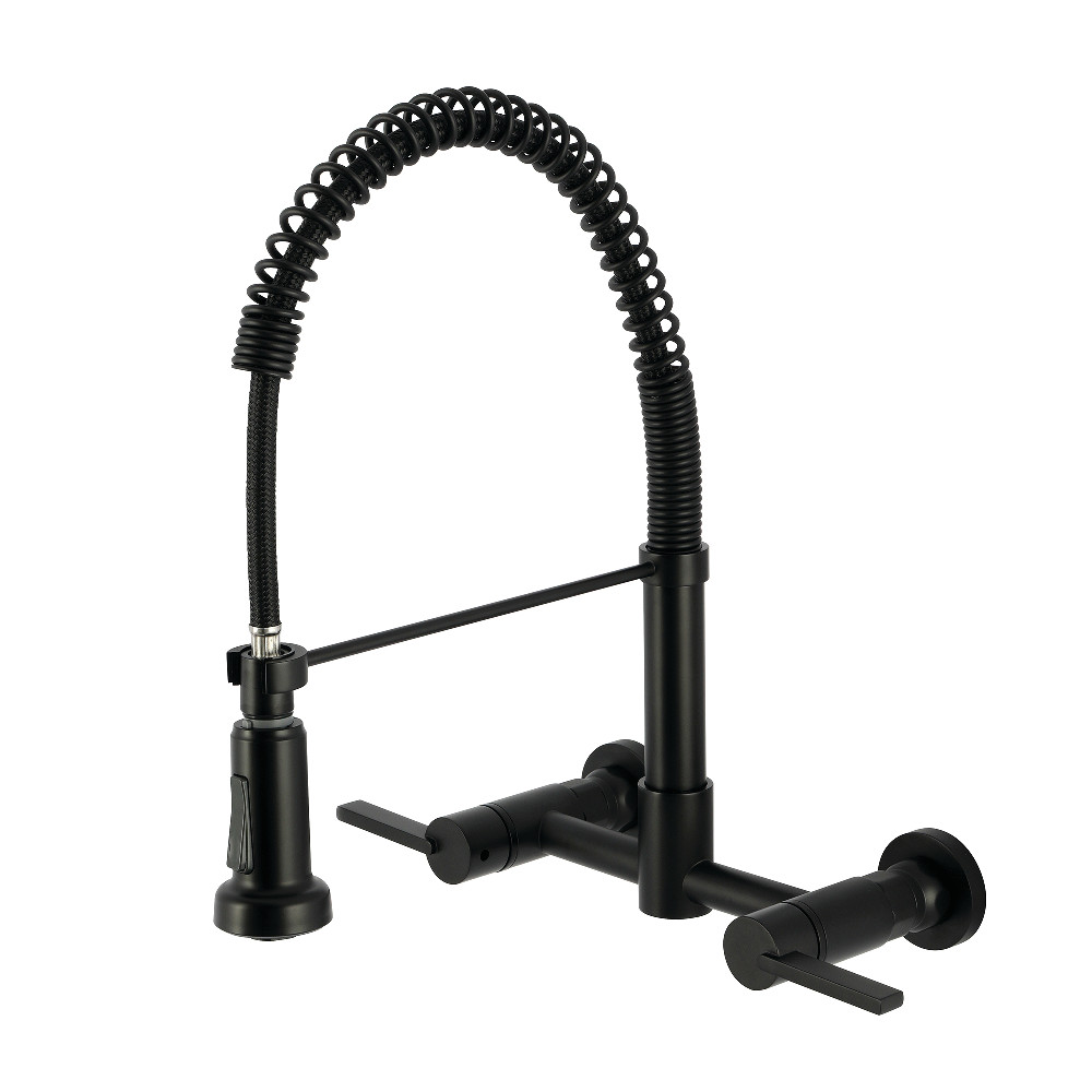 Picture of Kingston Brass GS8180CTL 11.12 x 13.31 x 16.06 in. Continental Double-Handle Wall-Mount Pre-Rinse Bridge Kitchen Faucet - Matte Black