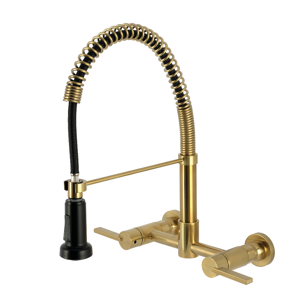 Picture of Kingston Brass GS8187CTL 11.12 x 13.31 x 16.06 in. Continental Double-Handle Wall-Mount Pre-Rinse Bridge Kitchen Faucet - Brushed Brass