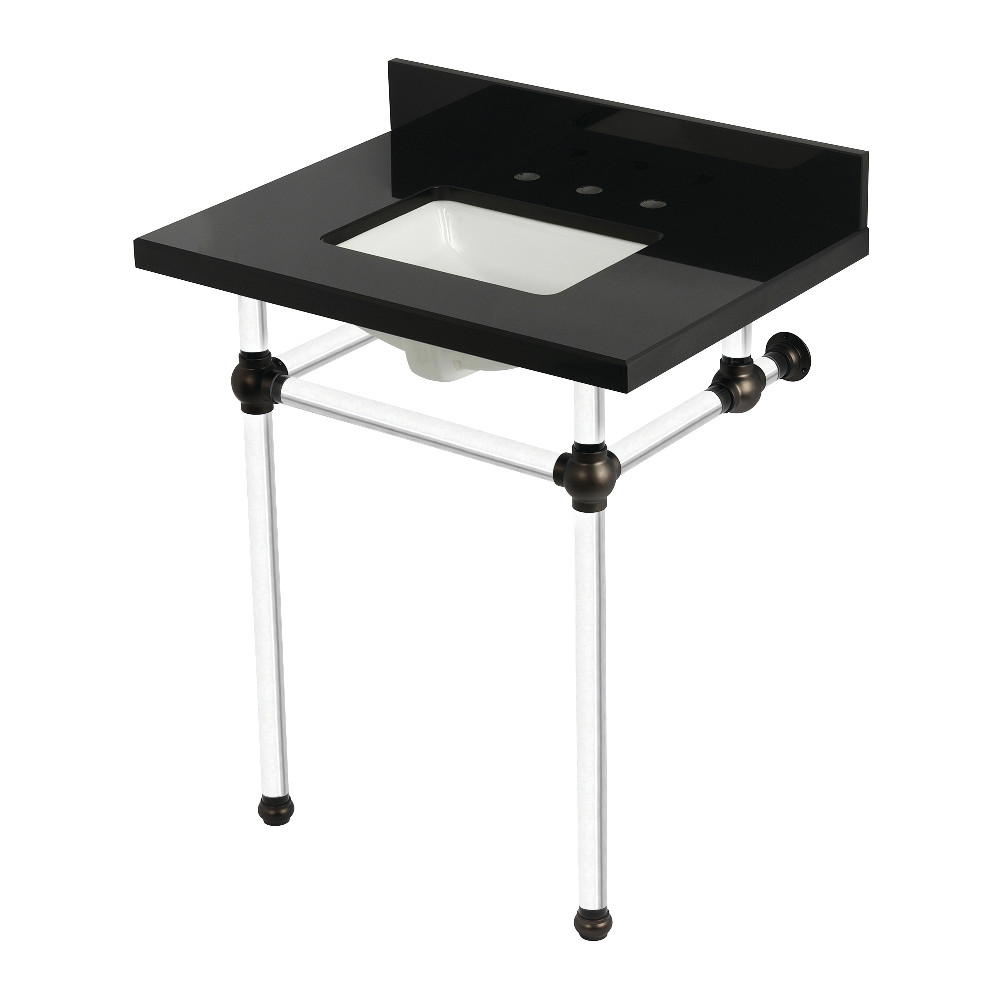 Templeton 30in. Black Granite Console Sink - Black Granite & Oil Rubbed Bronze