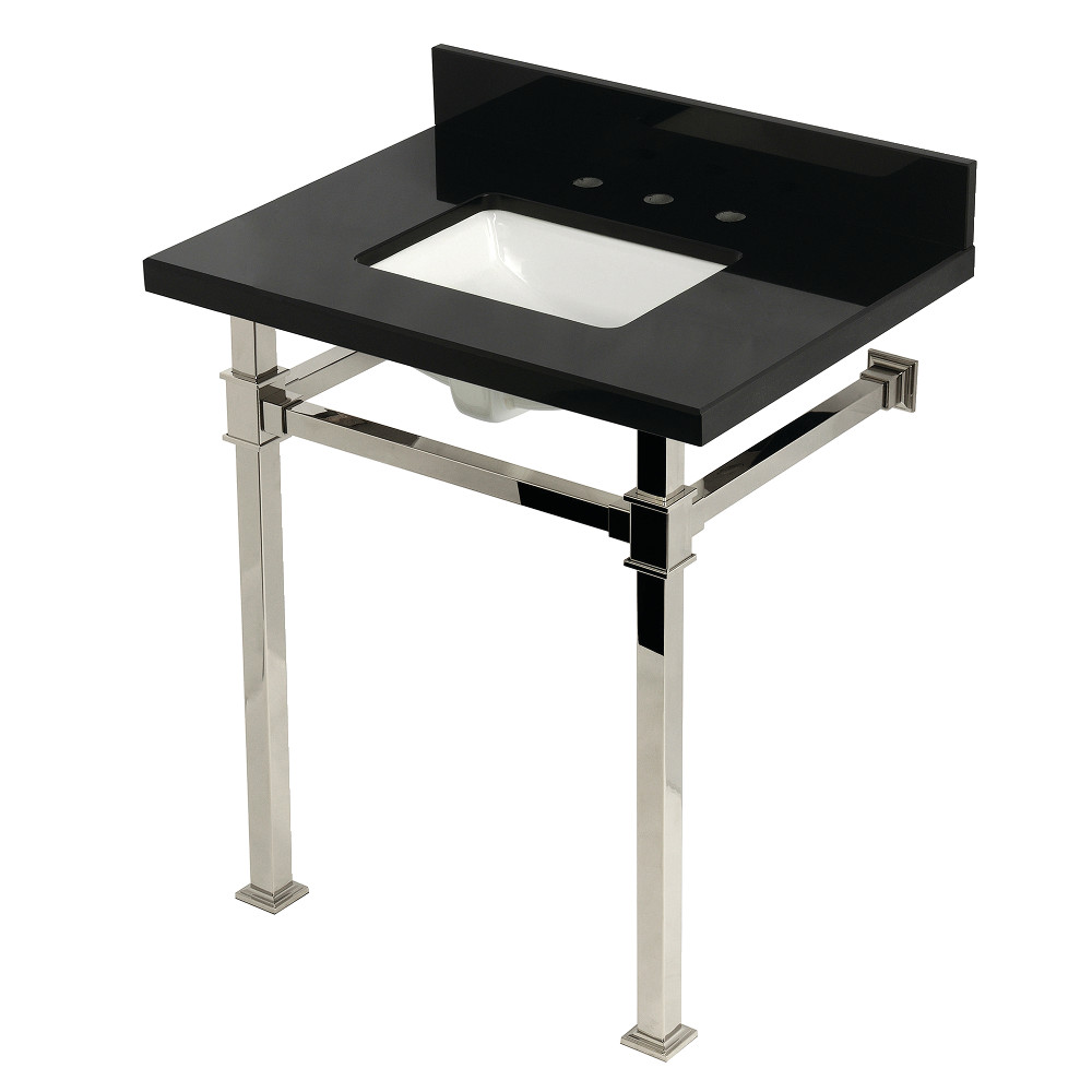 KVPK30KSQ6 Monarch 30 in. Black Granite Console Sink with Stainless Steel Legs, Black Granite & Polished Nickel