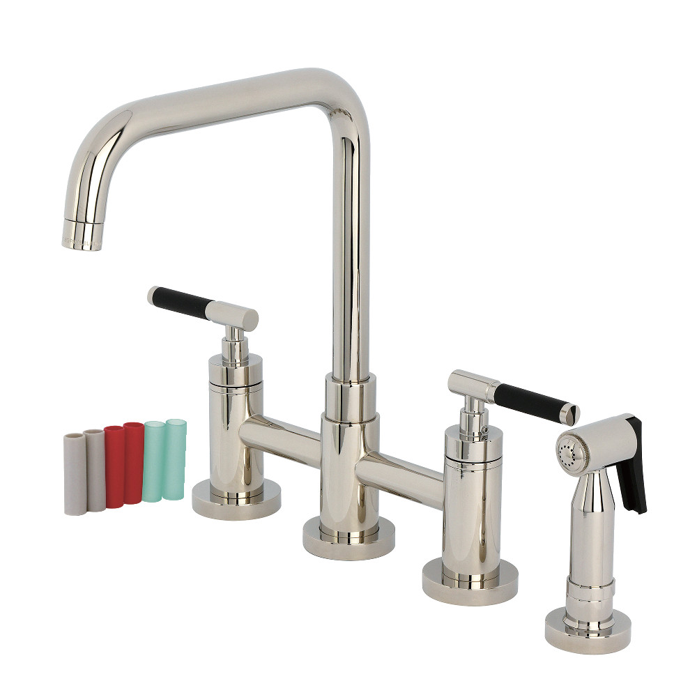 Picture of Kingston Brass KS8286CKLBS 8 x 8.37 x 12.18 in. Kaiser Bridge Kitchen Faucet with Brass Side Sprayer - Polished Nickel