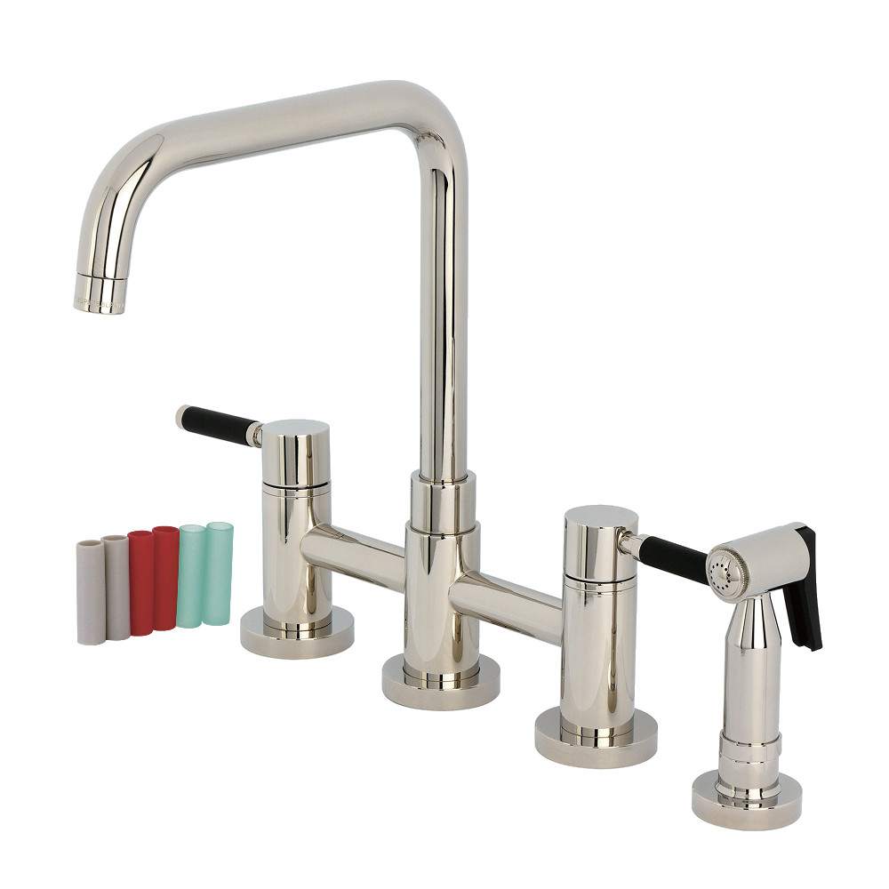Picture of Kingston Brass KS8286DKLBS 8 x 8.37 x 12.18 in. Kaiser Bridge Kitchen Faucet with Brass Side Sprayer, Polished Nickel