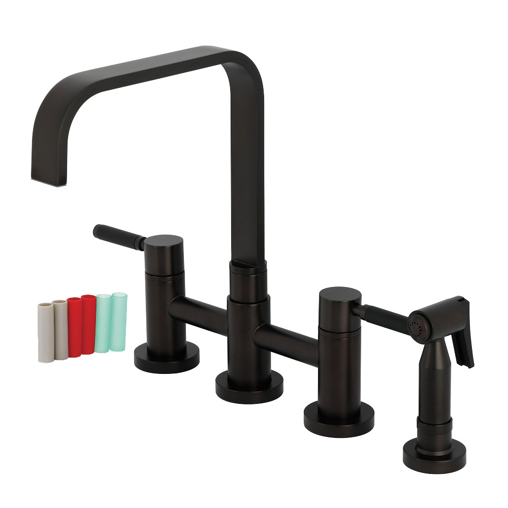 Picture of Kingston Brass KS8255DKLBS 8 x 8.5 x 12 in. Kaiser Bridge Kitchen Faucet with Brass Side Sprayer, Oil Rubbed Bronze