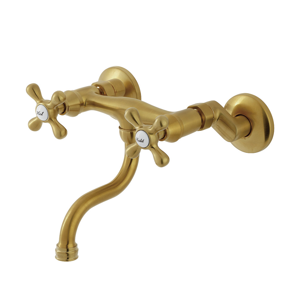 KS2117AX Double-Handle Wall Mount Bathroom Faucet, Brushed Brass
