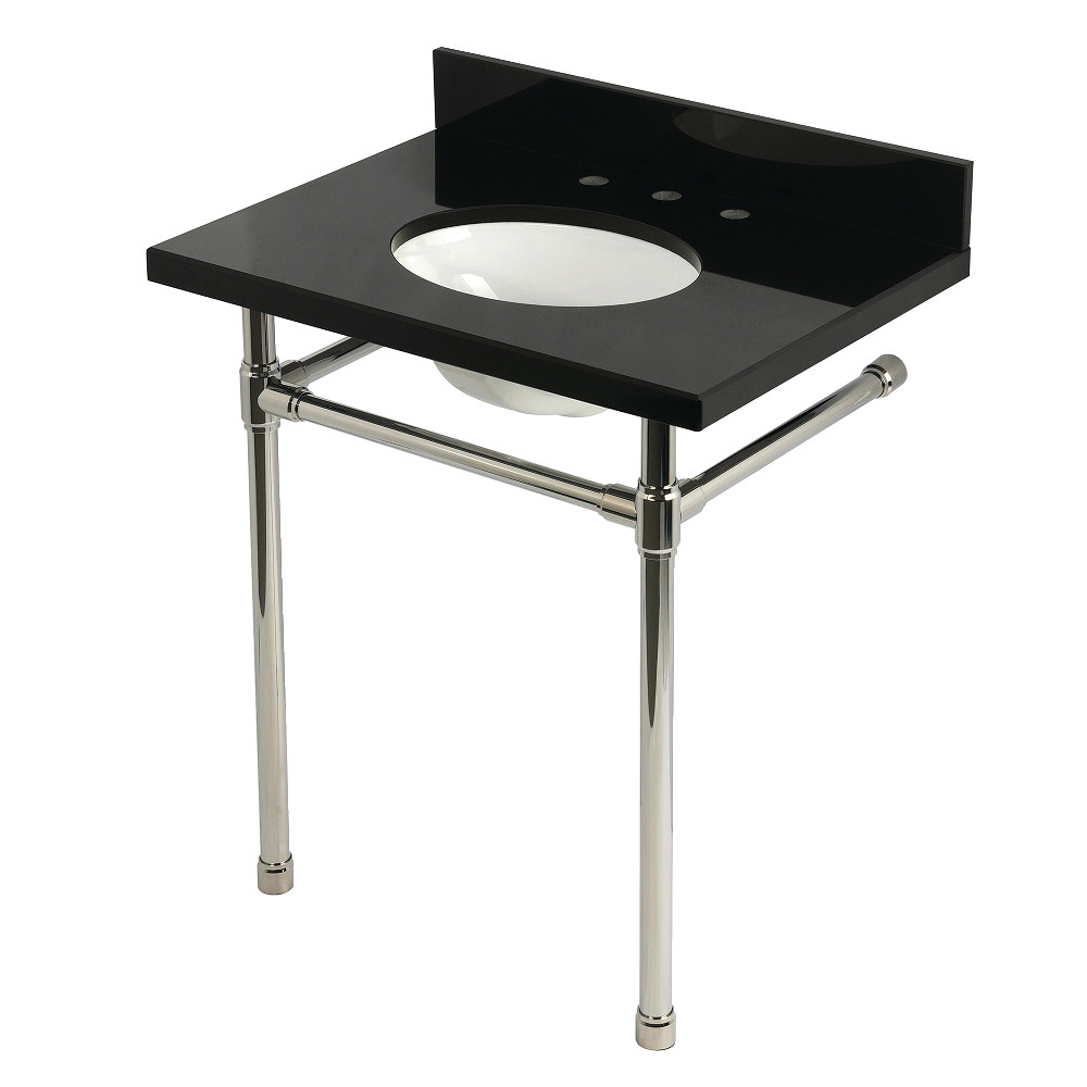 KVPK30K86ST Dreyfuss 30 in. Black Granite Console Sink with Stainless Steel Legs, Black Granite & Polished Nickel