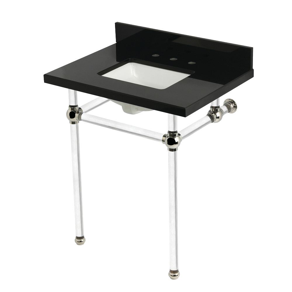 KVPK30KASQ6 30 x 22 x 38 in. Templeton Console Sink with Acrylic Legs - Black Granite & Polished Nickel