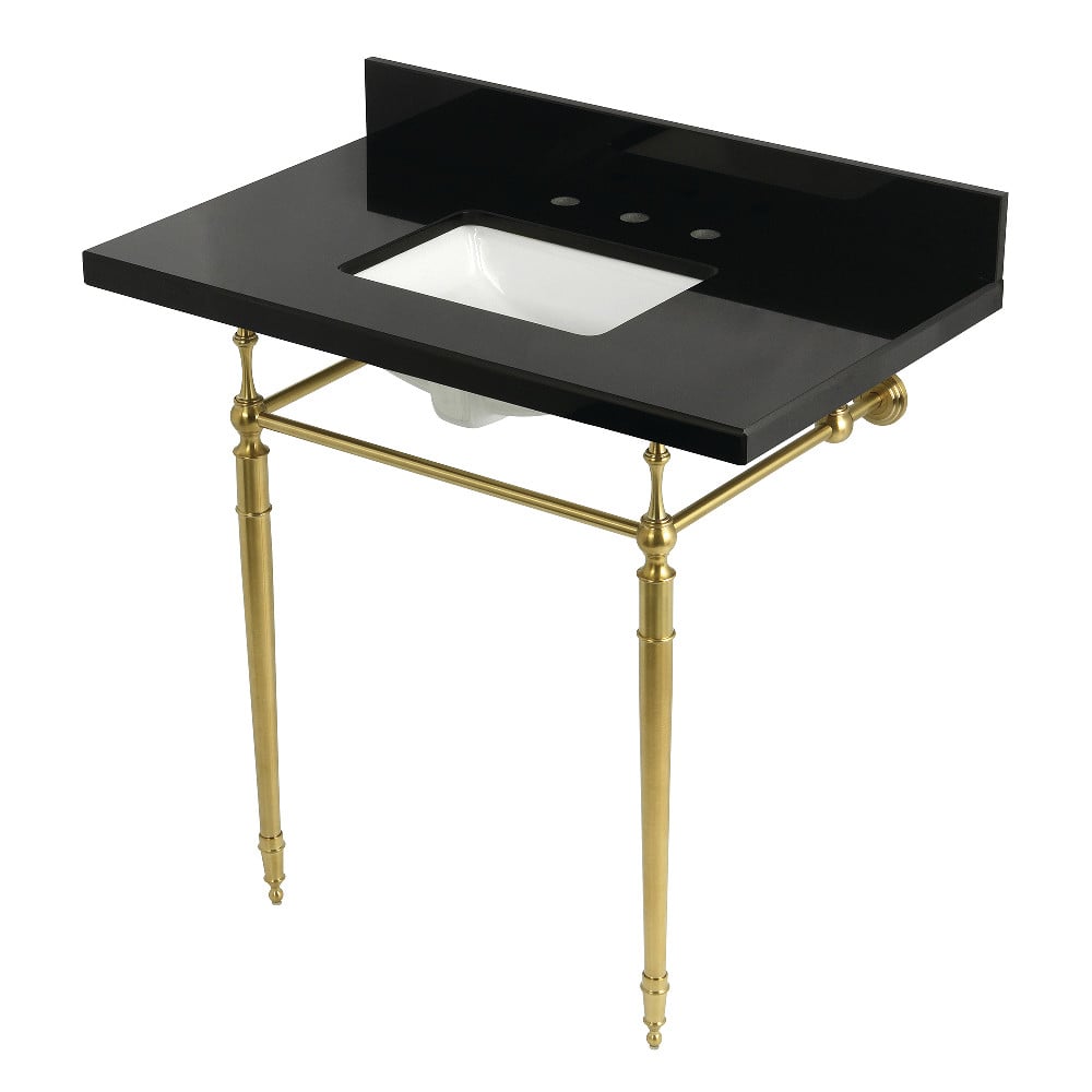 Edwardian Console Sink - Black Granite & Brushed Brass - 36 in. - Elegant Design