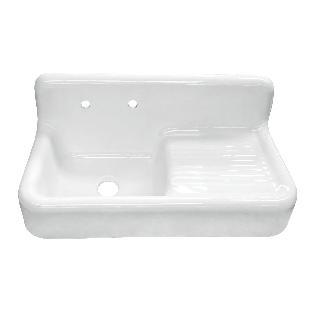Picture of Kingston Brass GCKWS422117 Petra Galley 42 in. Cast Iron Single Bowl Wall Mount Kitchen Sink with Drainboard - White