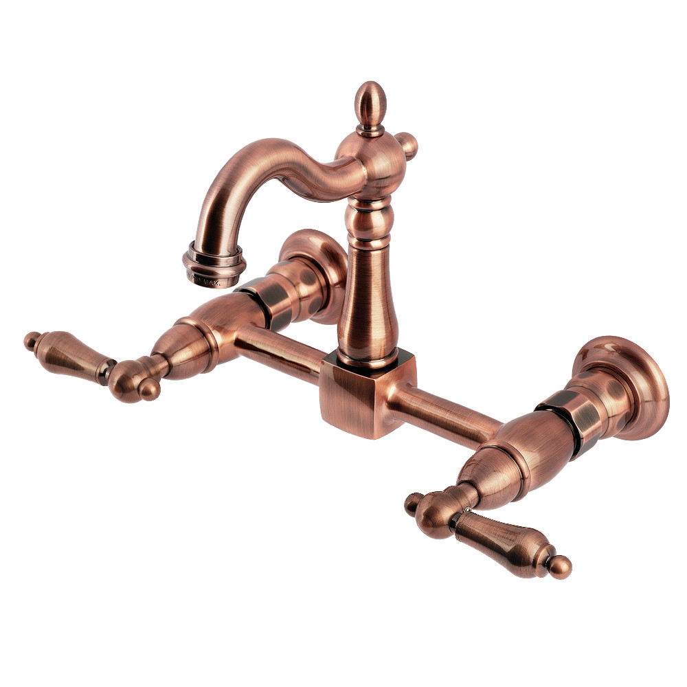 KS244ALAC 13.93 x 8 x 6.68 in. Heritage Double-Handle Wall-Mount Bridge Kitchen Faucet - Antique Copper
