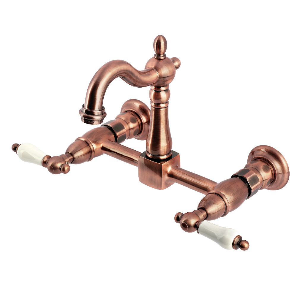 KS244PLAC 13.93 x 8 x 6.68 in. Heritage Double-Handle Wall-Mount Bridge Kitchen Faucet, Antique Copper