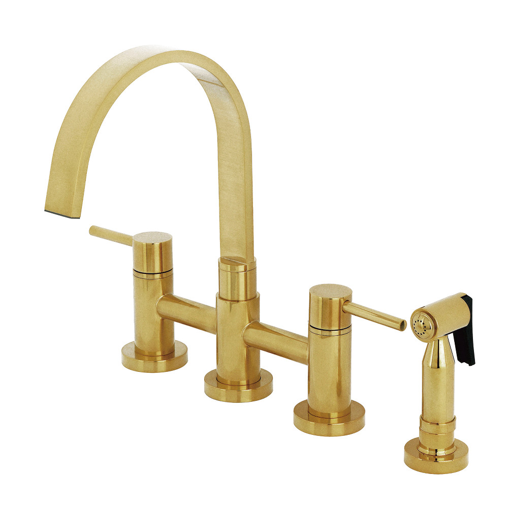Picture of Kingston Brass KS8267DLBS Concord Bridge Kitchen Faucet with Brass Side Sprayer, Brushed Brass