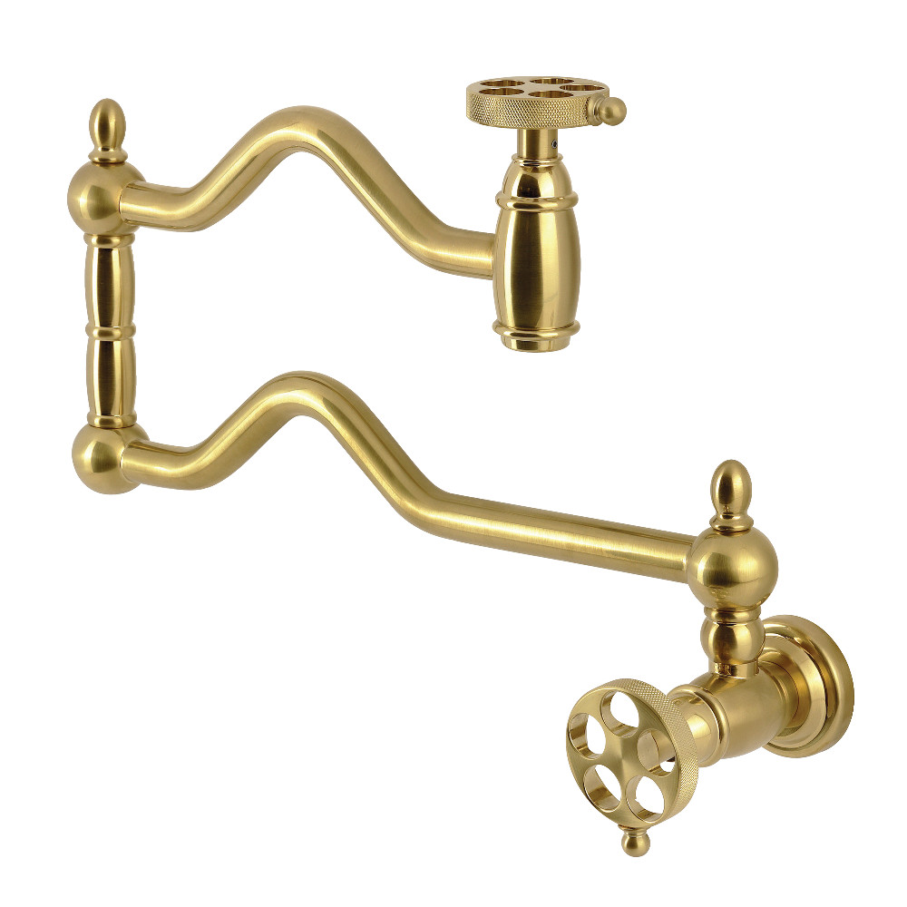 Picture of Kingston Brass KS2107RKZ 25.75 x 2.18 x 9.18 in. Wendell Wall Mount Pot Filler Faucet with Knurled Handle, Brushed Brass