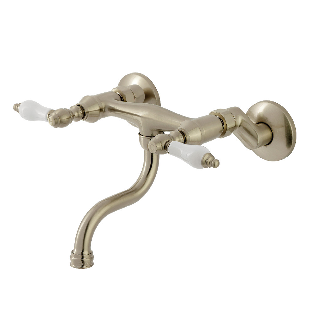 KS2118PL Double-Handle Wall Mount Bathroom Faucet, Brushed Nickel
