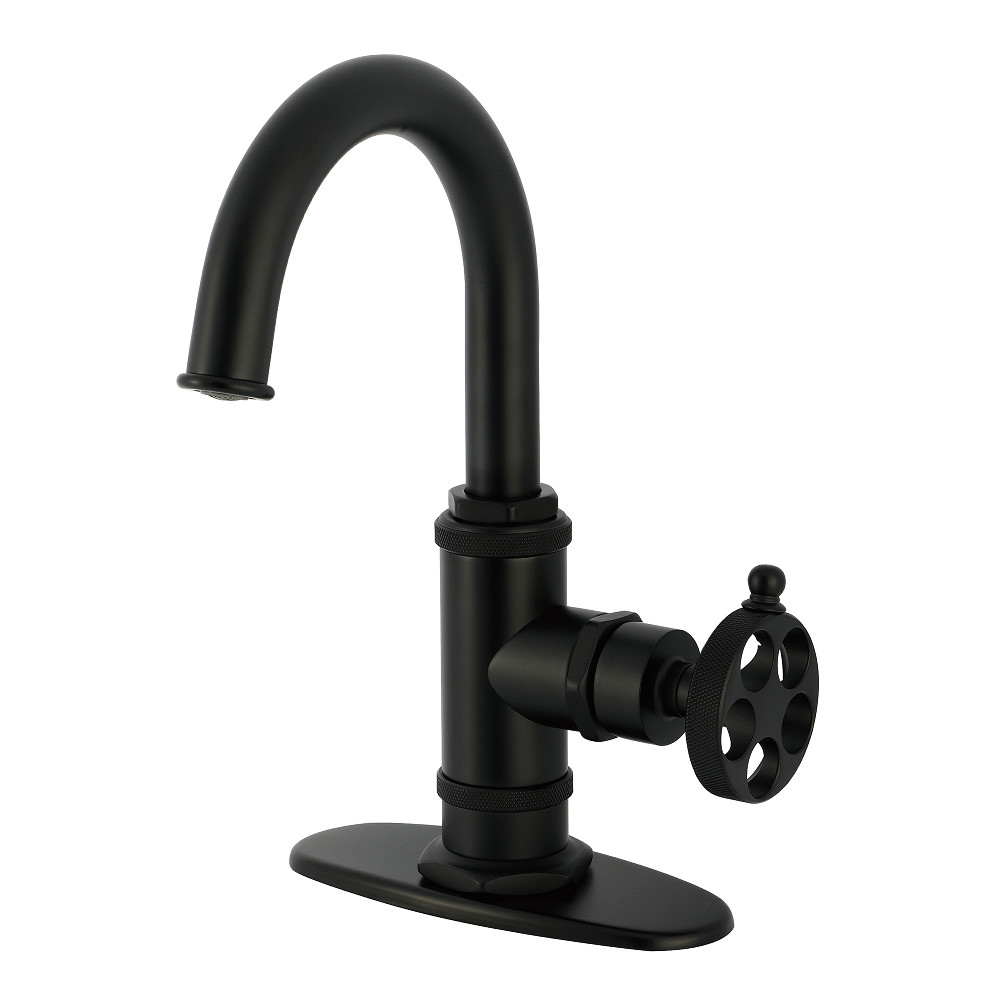 KSD2210RKZ Wendell One-Handle Single-Hole Bathroom Faucet with Knurled Handle, Deck Plate, & Push Pop-Up Drain - Matte Black