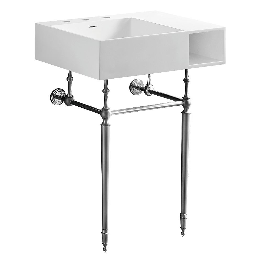 KVPB3248SQA1 Aurelius 24 in. Solid Surface Console Sink with Brass Legs - Matte White & Polished Chrome