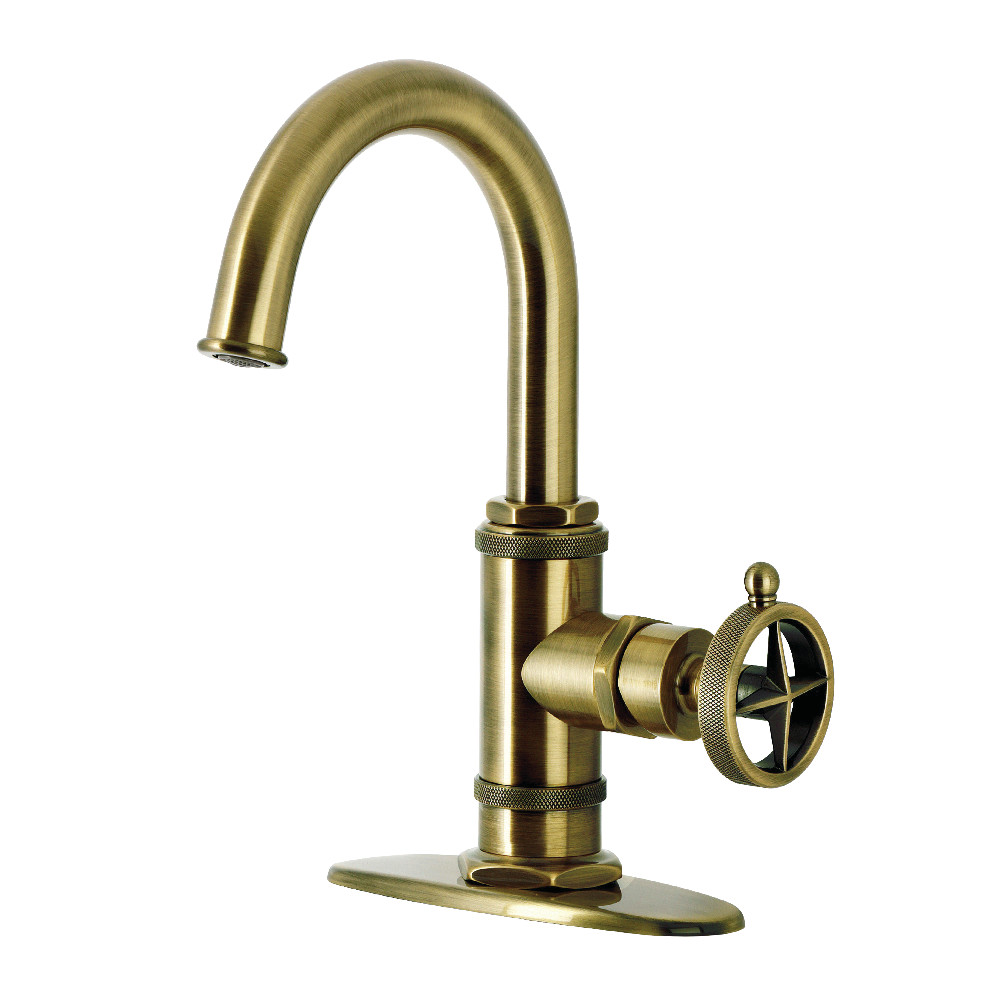 KSD2213RNK Levante One-Handle Single-Hole Bathroom Faucet with Deck Plate & Push Pop-Up Drain - Antique Brass