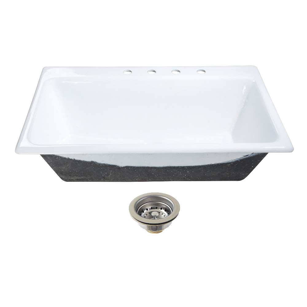 Picture of Kingston Brass KGCKTS3622111 Towne 36 in. Cast Iron Self-Rimming Single Bowl Drop-In Kitchen Sink with Strainer - White & Polished Chrome