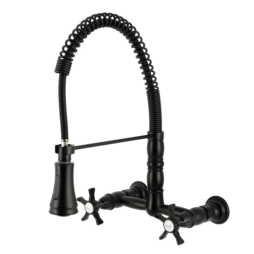 Picture of Kingston Brass GS1240NX Hamilton Double-Handle Wall-Mount Pre-Rinse Bridge Kitchen Faucet - Matte Black