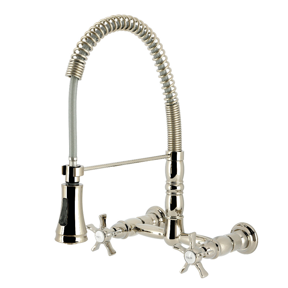 Picture of Kingston Brass GS1246NX Hamilton Double-Handle Wall-Mount Pre-Rinse Bridge Kitchen Faucet, Polished Nickel - 11.19 x 13.13 x 15.94 in.