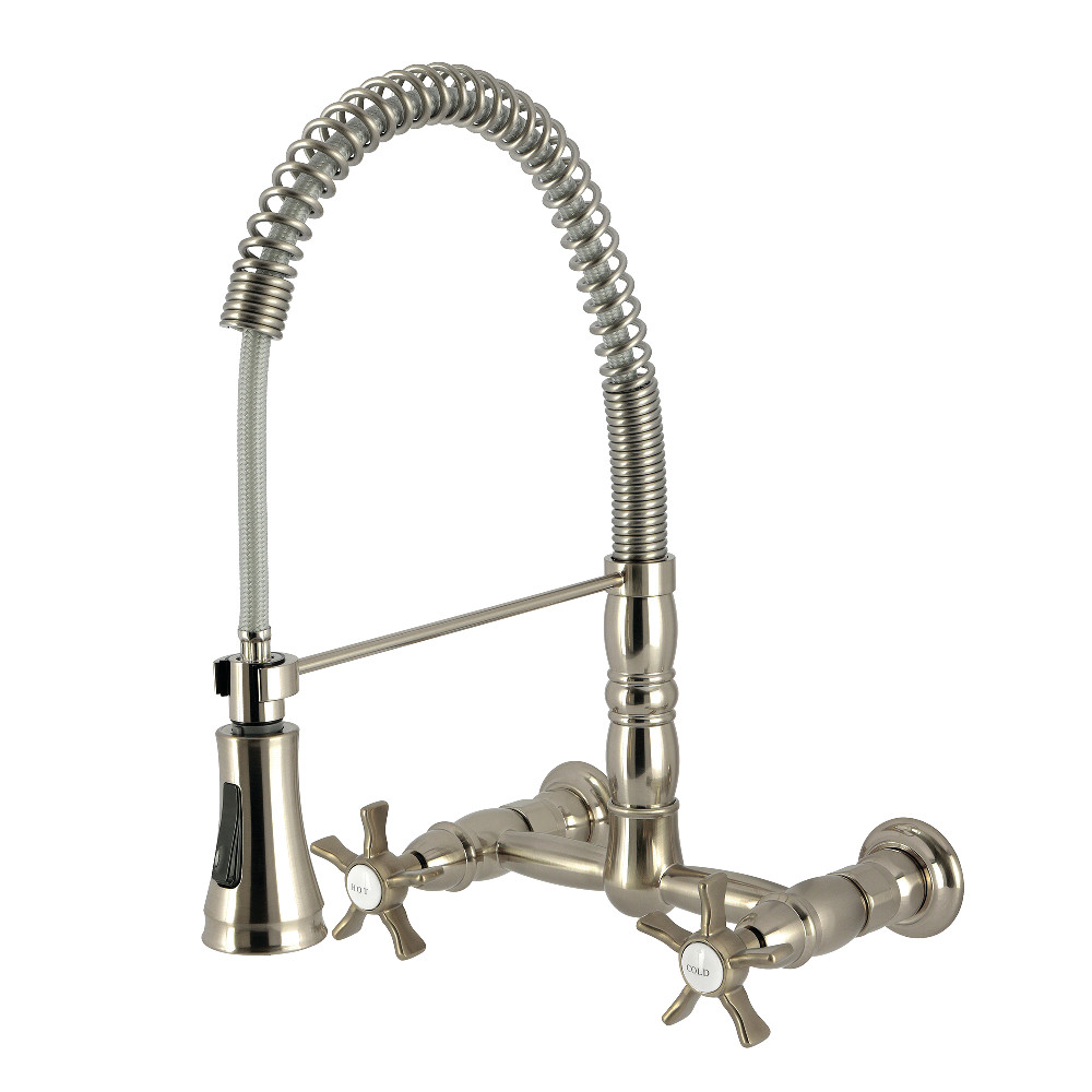 Picture of Kingston Brass GS1248NX Hamilton Double-Handle Wall-Mount Pre-Rinse Bridge Kitchen Faucet - Brushed Nickel