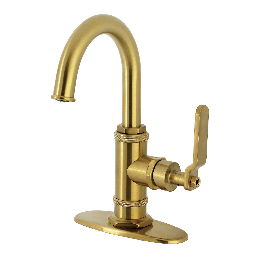 KSD2217KL Whitaker One-Handle Single-Hole Bathroom Faucet with Deck Plate & Push Pop-Up Drain - Brushed Brass