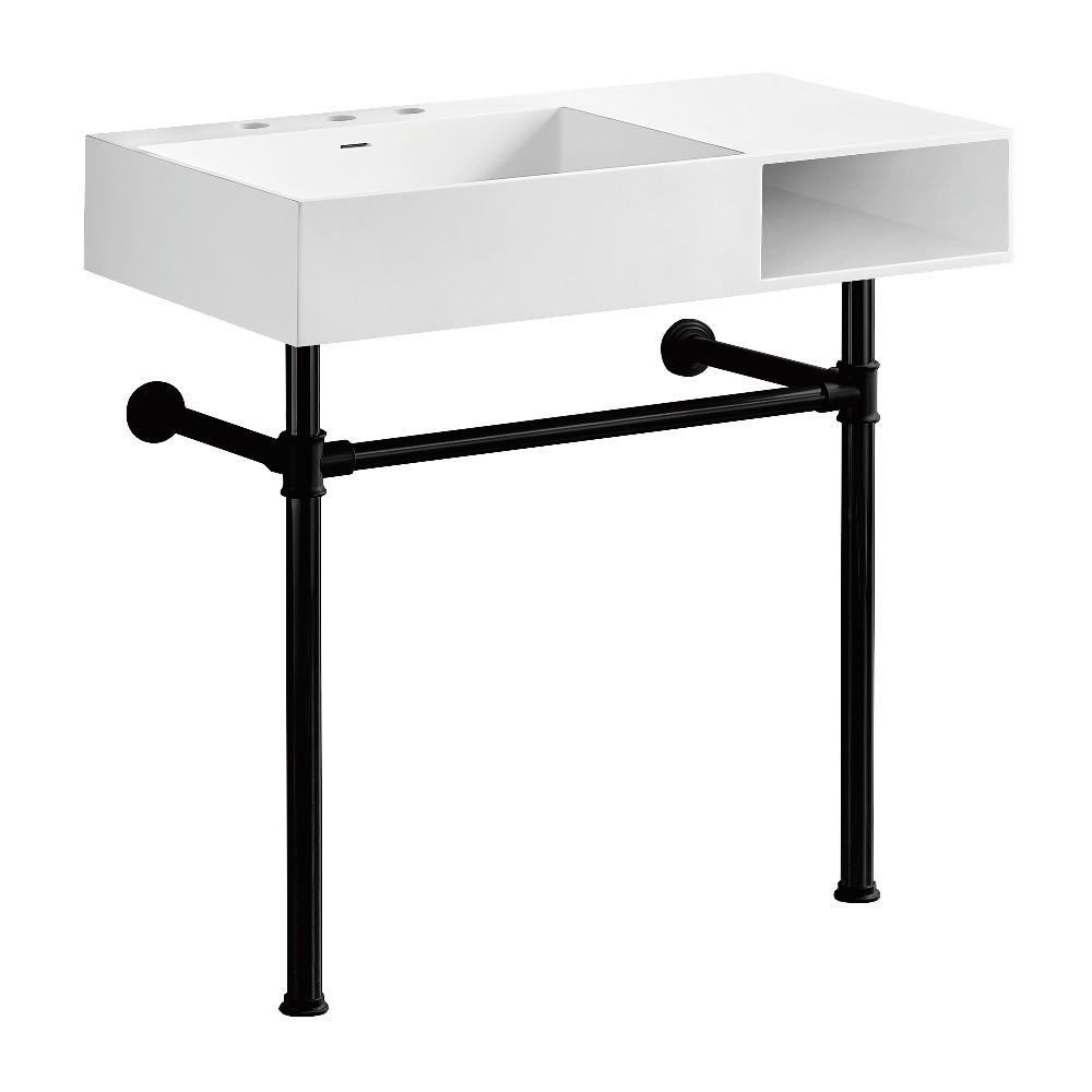 KVPB3368SQA0 Aurelius 36 in. Solid Surface Console Sink with Stainless Steel Legs, Matte White & Matte Black