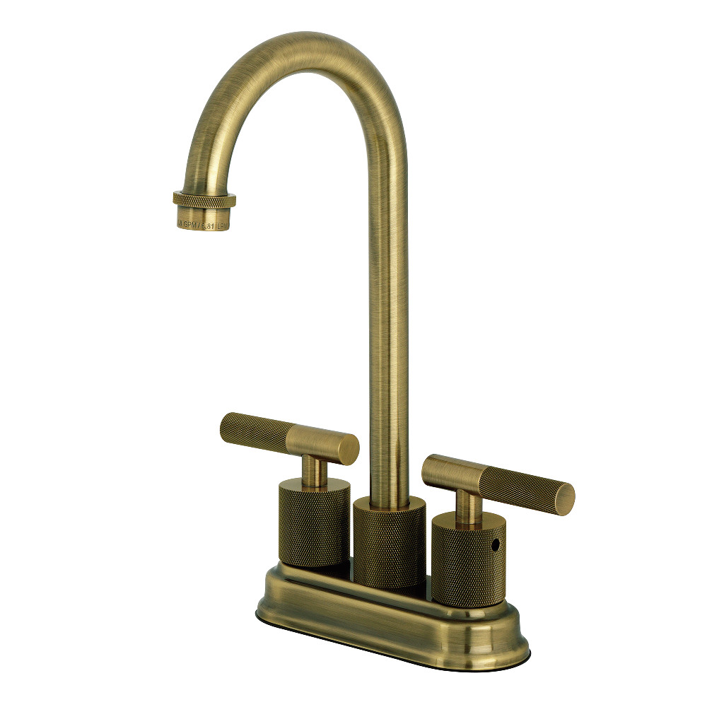 Picture of Kingston Brass KB5493KNL Convergent Double-Handle 4 in. Center Set Bar Faucet with Knurled Handle - Antique Brass
