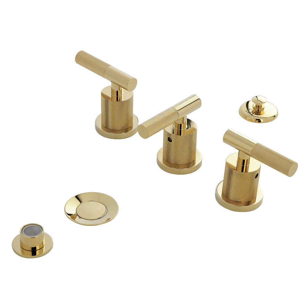 KB6322KNL Convergent Three-Handle Bidet Faucet with Knurled Handle & Brass Pop-Up - Polished Brass