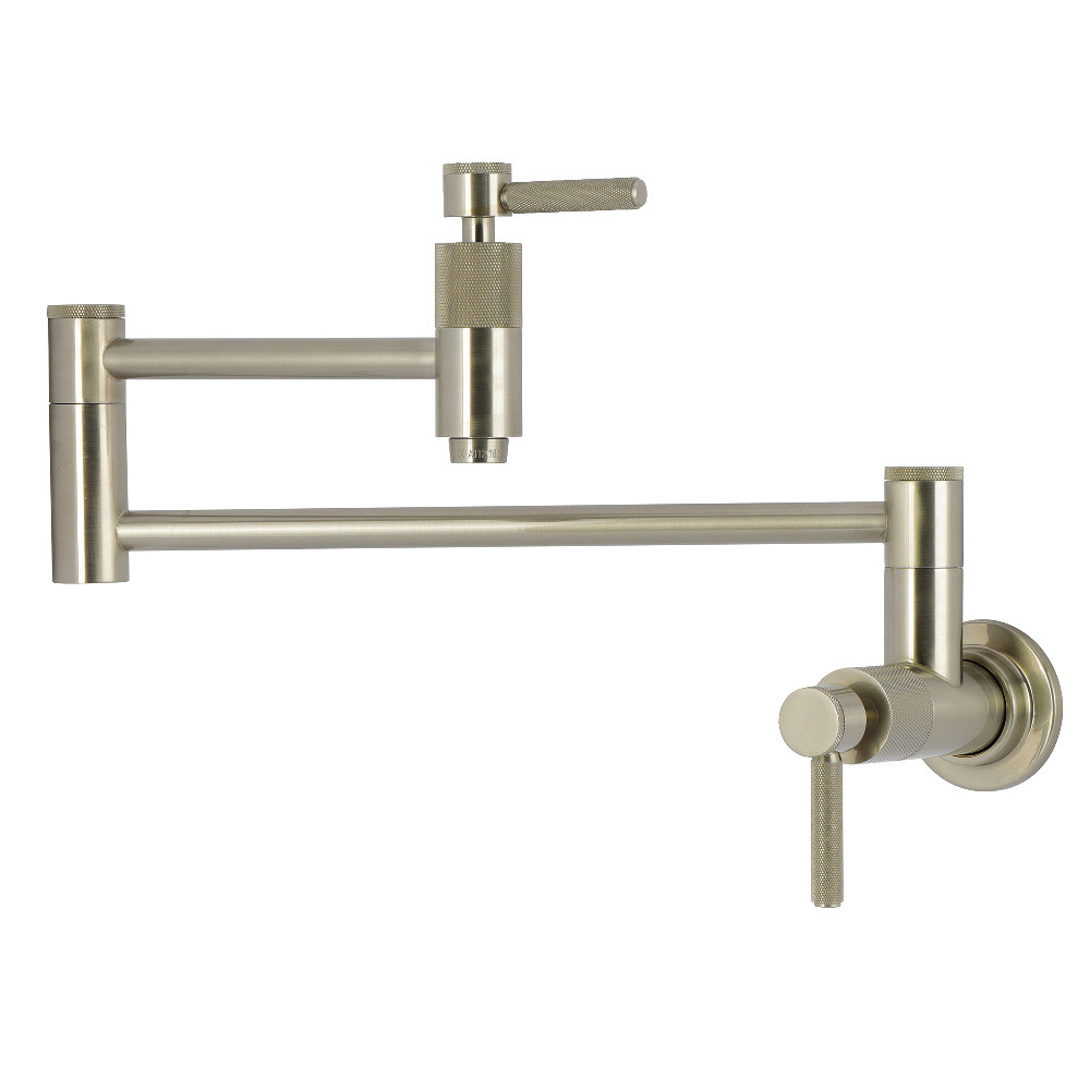 Picture of Kingston Brass KS8108KNL Convergent Wall Mount Pot Filler Faucet with Knurled Handle, Brushed Nickel