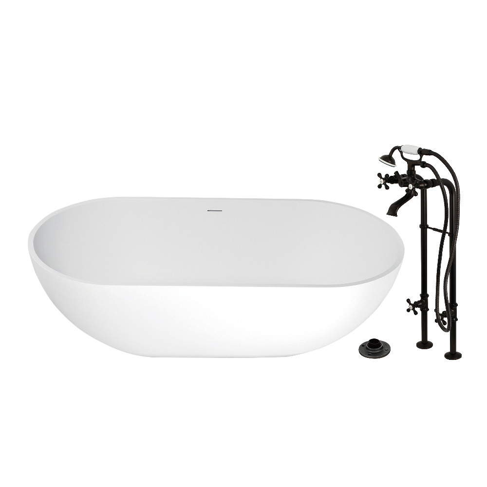 KRTRS7035266K5 70.06 x 34.62 x 20.06 in. Solid Surface Oval Double Ended Freestanding Tub with Faucet Combo & Drain, Oil Rubbed Bronze