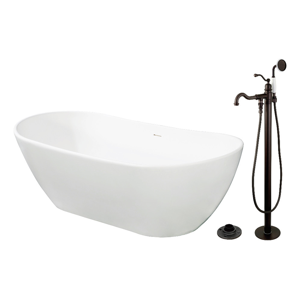KRTRS7232135AL 72 in. Solid Surface Oval Double Ended Freestanding Tub with Faucet Combo & Drain - Oil Rubbed Bronze