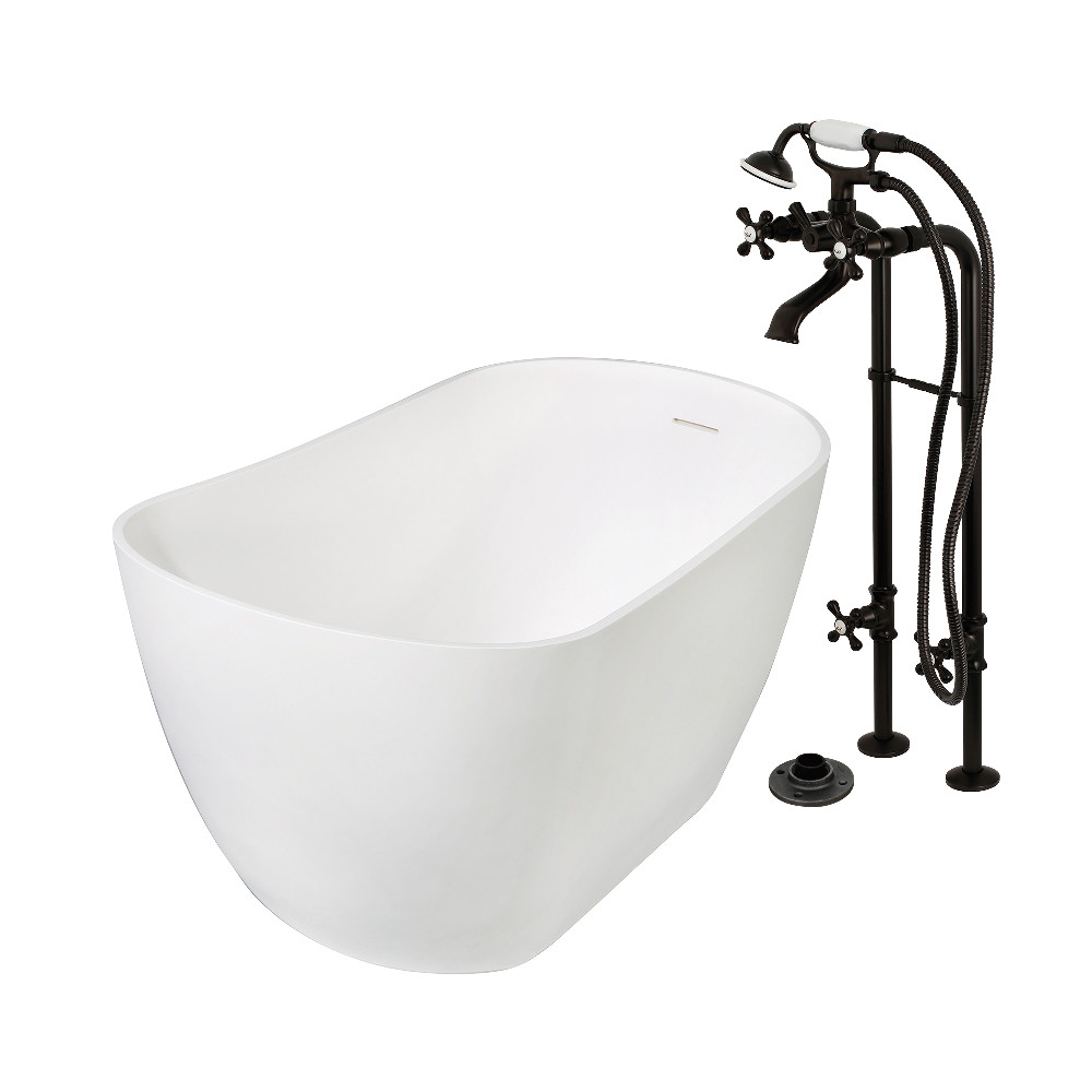 KRTSS5130266K5 51 in. Solid Surface Oval Single Slipper Freestanding Tub with Faucet Combo & Drain, Oil Rubbed Bronze