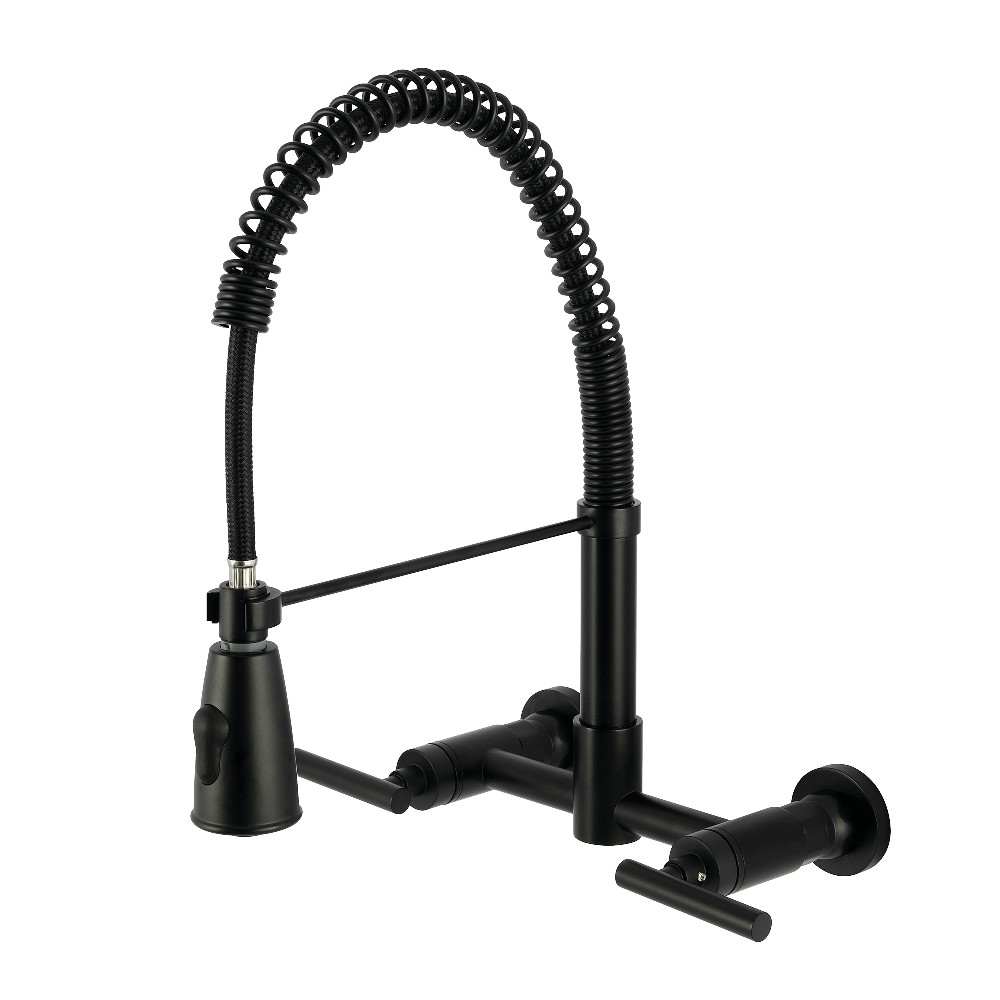 Picture of Kingston Brass GS8280CML 10.75 x 13.31 x 16.06 in. Manhattan Double-Handle Wall-Mount Pre-Rinse Bridge Kitchen Faucet - Matte Black