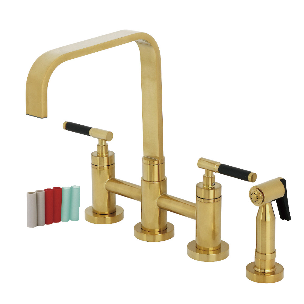 Picture of Kingston Brass KS8257CKLBS 8 x 8.5 x 12 in. Kaiser Bridge Kitchen Faucet with Brass Side Sprayer - Brushed Brass
