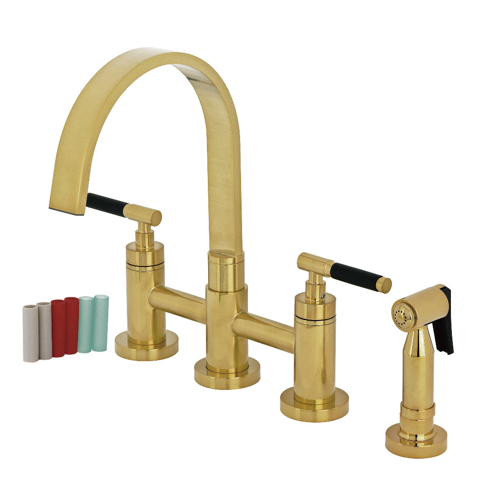 Picture of Kingston Brass KS8267CKLBS Kaiser Bridge Kitchen Faucet with Brass Side Sprayer, Brushed Brass