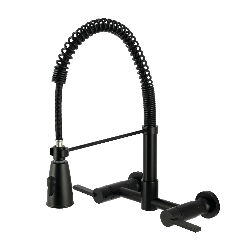 Picture of Kingston Brass GS8280CTL 11.12 x 13.31 x 16.06 in. Continental Double-Handle Wall-Mount Pre-Rinse Bridge Kitchen Faucet, Matte Black